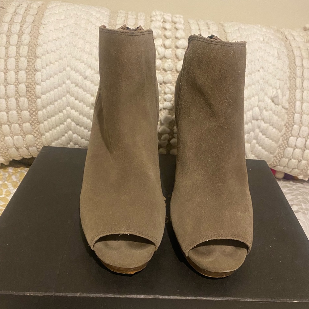 Corso Como Edie Taupe Ankle Booties with Stacked Heel